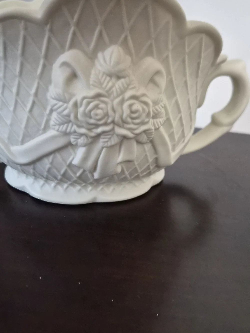 White Ceramic Decorative Planter with Pink & Cream Porcelain Roses